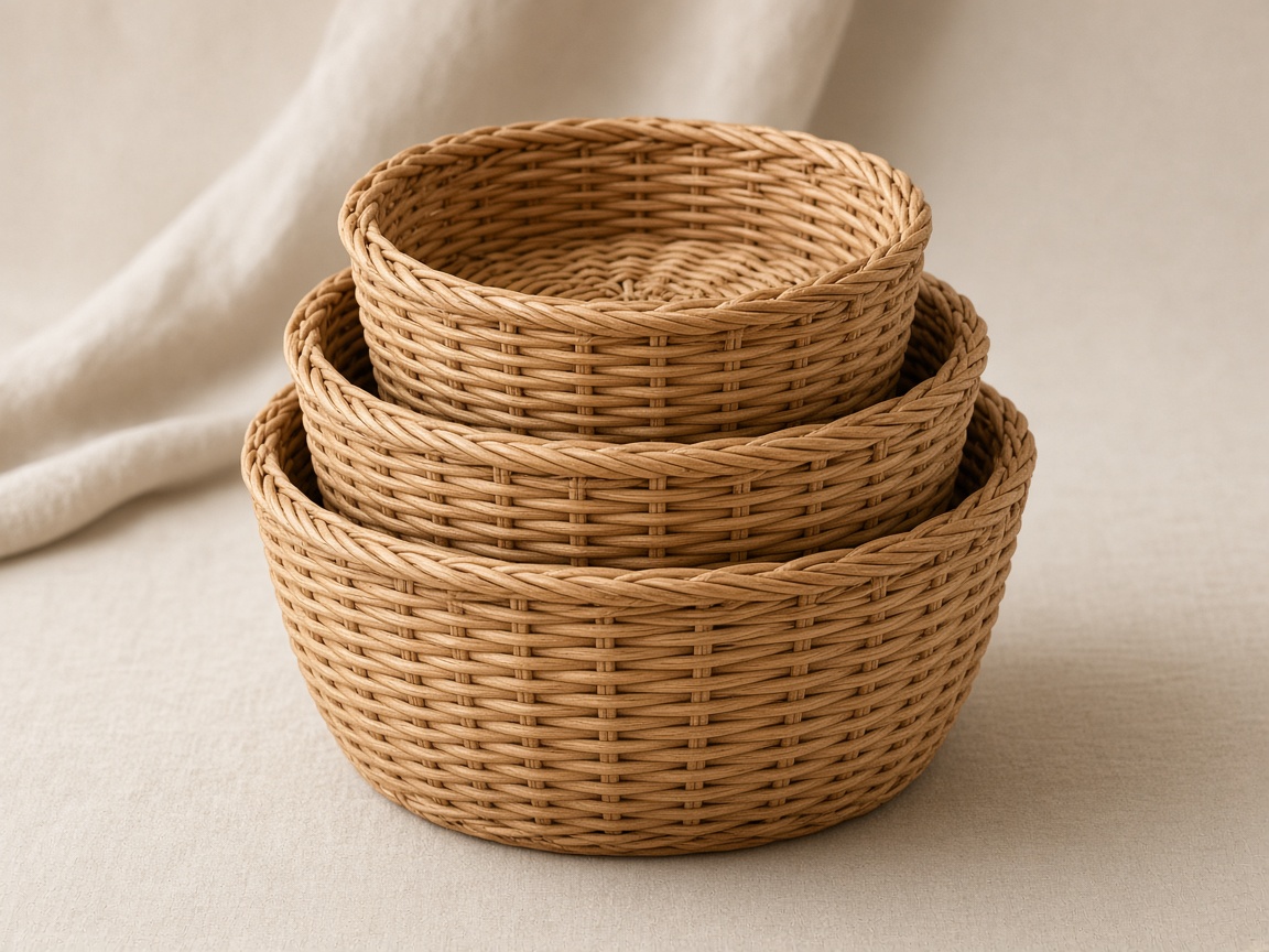 RTL-103 nesting basket set, three-piece natural rattan